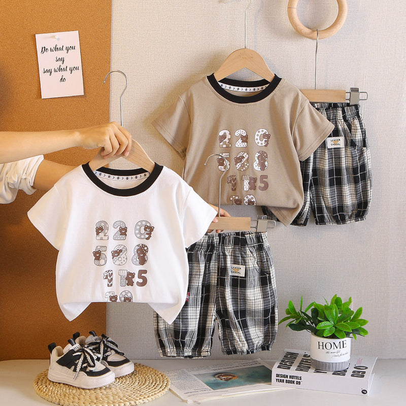Baby Boy Summer Digital Bear Short Sleeve Set 2026 New Cartoon Shorts Infant Two-Piece Trendy Children's Clothing