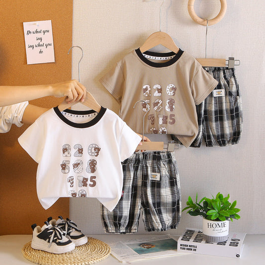 Baby Boy Summer Digital Bear Short Sleeve Set 2026 New Cartoon Shorts Infant Two-Piece Trendy Children's Clothing