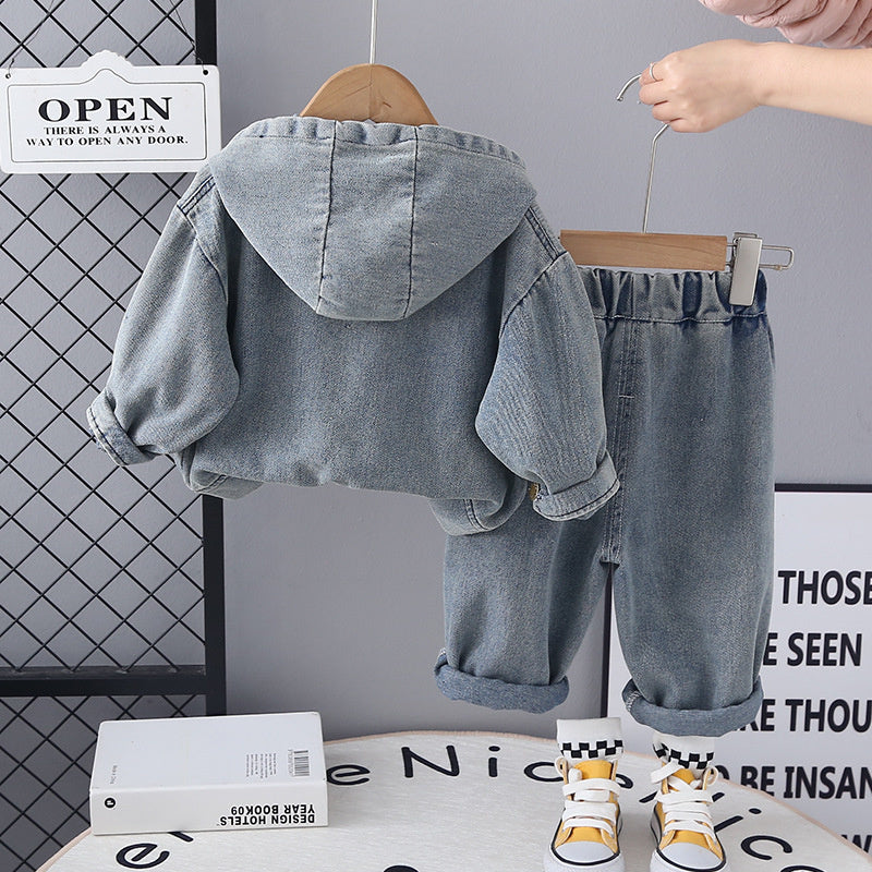 Spring Outfit 1-3-5 Years Old Denim Long Sleeve Two-Piece Set Children's Casual Clothing Boys' Clothes