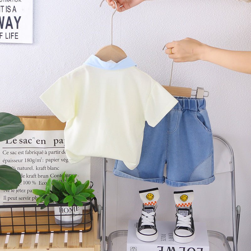 Boys' Short-Sleeve Outfit 2026 New Children's Summer Clothes Baby Happy Bear Two-Piece Set Trendy