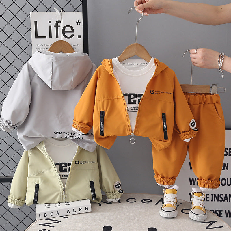 Boys' Outfit 2026 New Baby Clothes Infant Children's Spring and Autumn Trendy Pocket Zipper Spliced Three-Piece Set