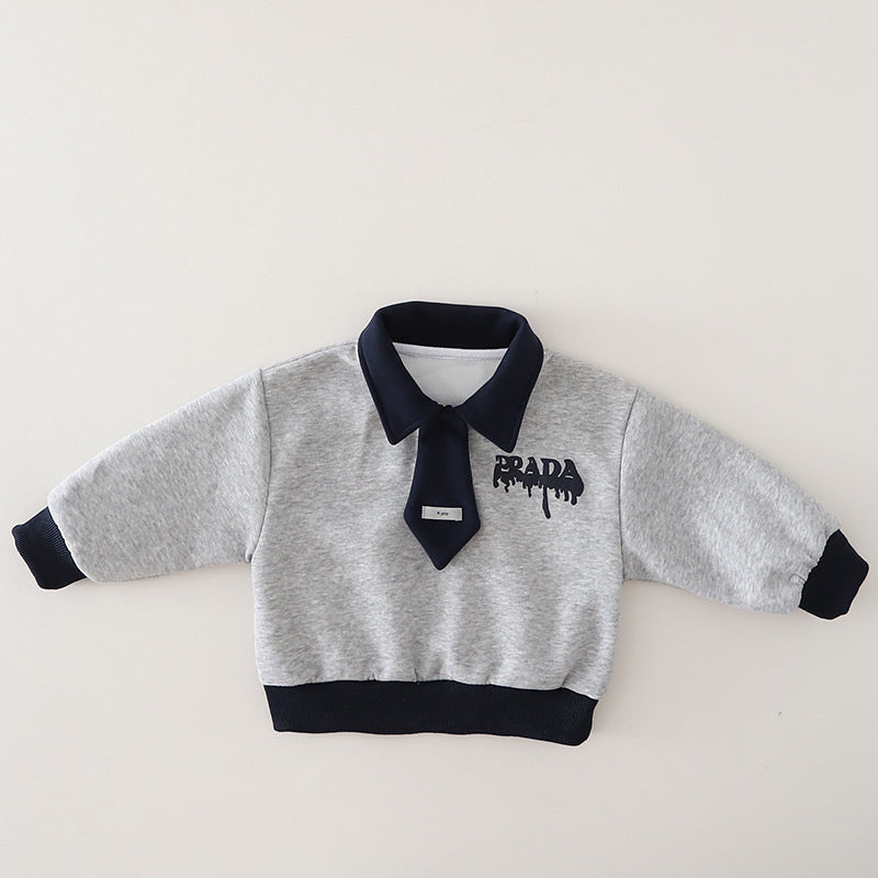 Boys' Outfit 1-4 Year Olds, Fashionable Clothes for Babies, Stylish Spring Autumn Infant Two-Piece Set with Tie and English Print