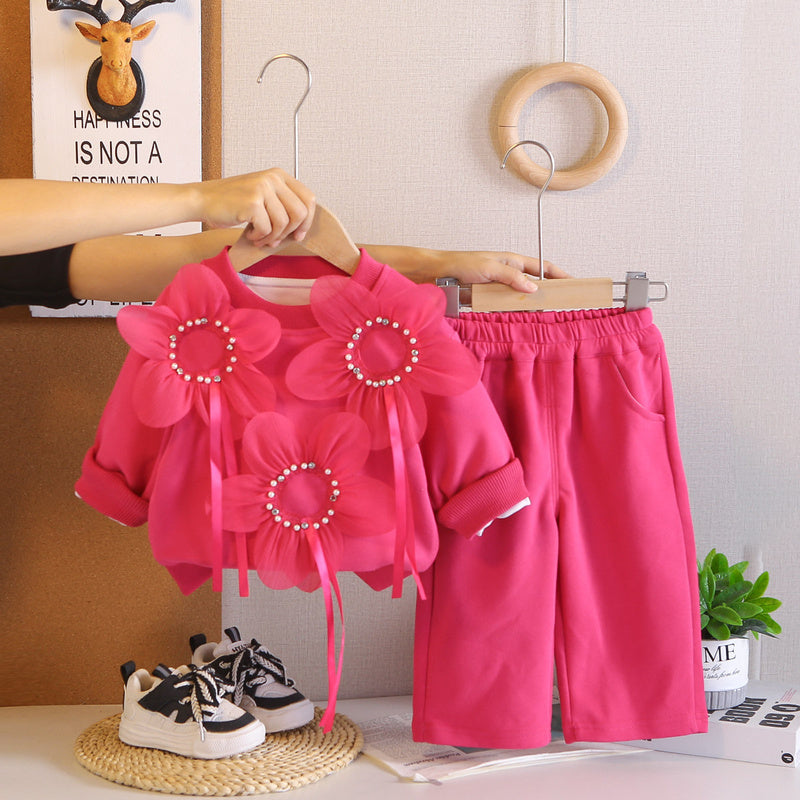Girls' and Autumn Outfit 2026 New Fashionable Infant Children's Clothing Baby Spring Large Floral Long Sleeve Two-Piece Set