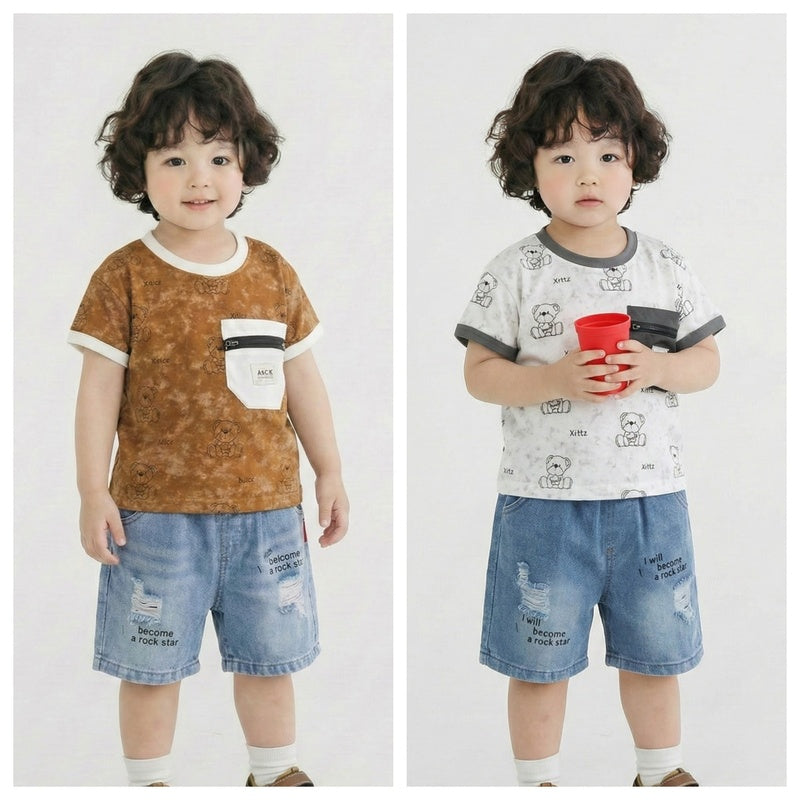 Baby Boy 2026 Stylish Star Bear Short Sleeve Summer Infant Children's Clothes Two-Piece Set Boys' Trendy Outfit