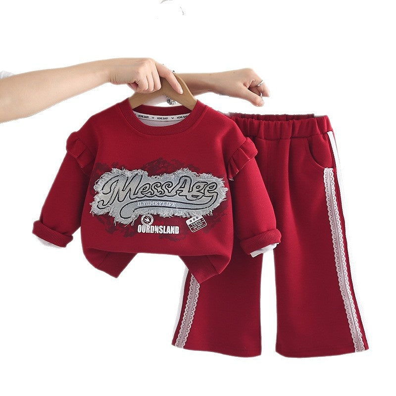 Outfit Korean Style Set 2026 New Model Girls' Letter Patch Sweatshirt Two-Piece Baby Girl Clothes Spring and Autumn Trend