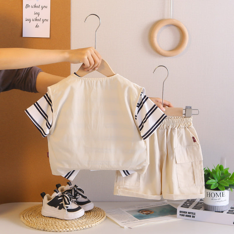 Baby Outfit 2026 New Fashionable Boys' Summer Workwear Short Sleeve Stylish Three-Piece Set Infant Toddler Clothing