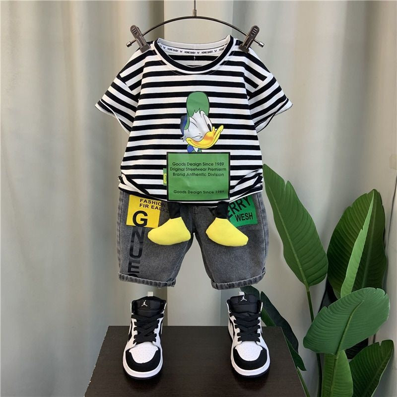 Outfit 2024 New Trendy Boys' Internet Celebrity Streetwear Children's Baby Fashion Brand Short Sleeve Summer Clothes