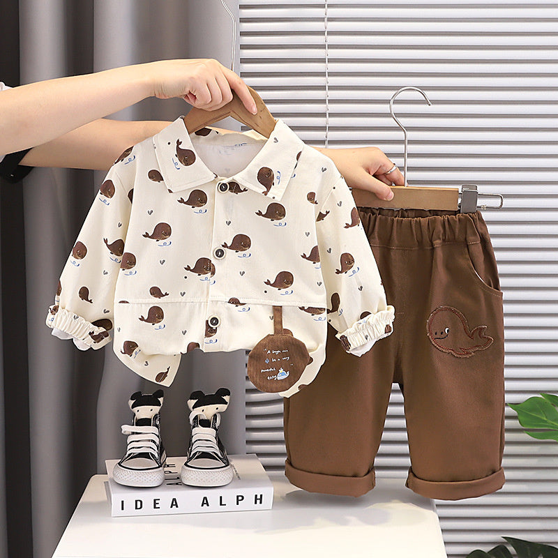 Baby and Autumn Outfit 2026 New Model Boys' Spring Long-Sleeve Cartoon Jacket Two-Piece Set 1-3 Year Olds, Fashionable for 5-Year-Olds