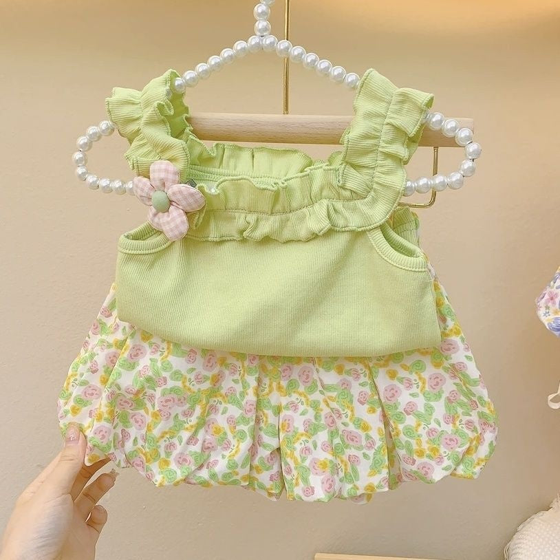 Cross-border children's clothing Girls' summer short sleeved skirt two-piece set