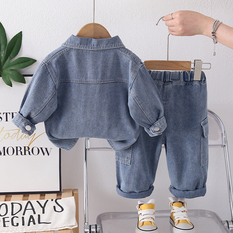 Boys' Suit for Spring and 2026 New Style Baby Autumn Outfit Korean Version Casual Stylish Turn-down Collar Denim Two-piece Set Wholesale