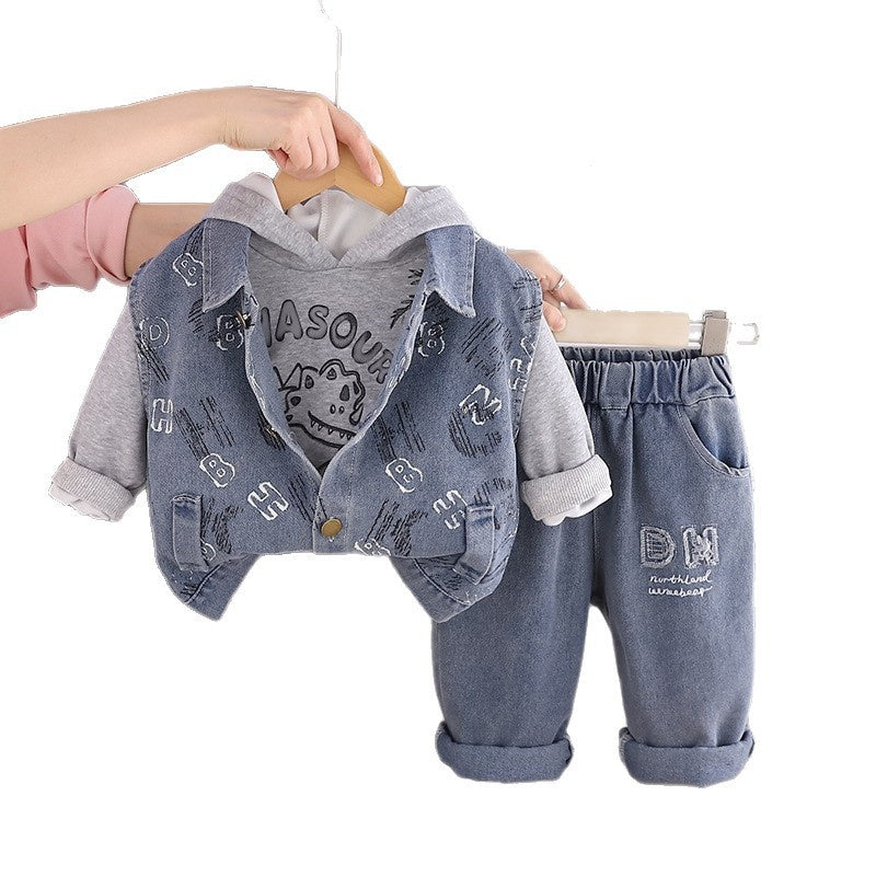 Boys' Suit 2026 New Version English Denim Vest Three-Piece Set Korean Spring and Autumn Style Baby