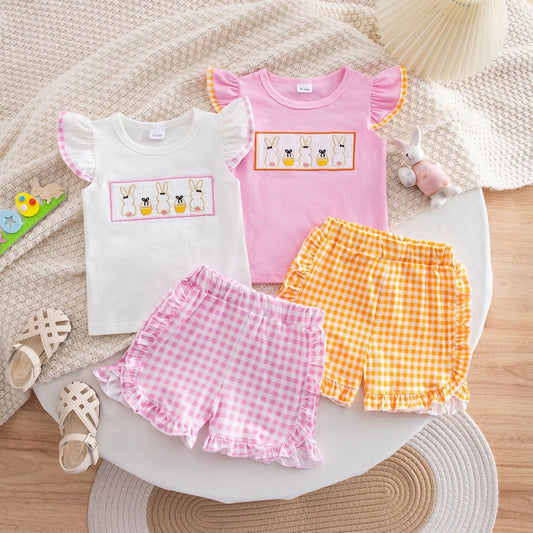 Amazon 2026 Summer Top and Lace Easter Embroidered Rabbit Short-Sleeve Shorts Set