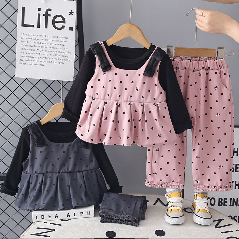 Girls' Autumn Outfit 2026 New Style Set, Children's Fashionable Casual Baby Spring-Autumn Three-Piece Dress Set