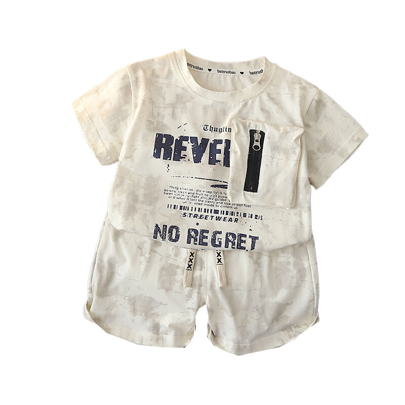 Boys' Outfit 2026 New Fashionable Children's Zipper Pocket Short Sleeve Summer Korean Style Two-Piece Set Trendy