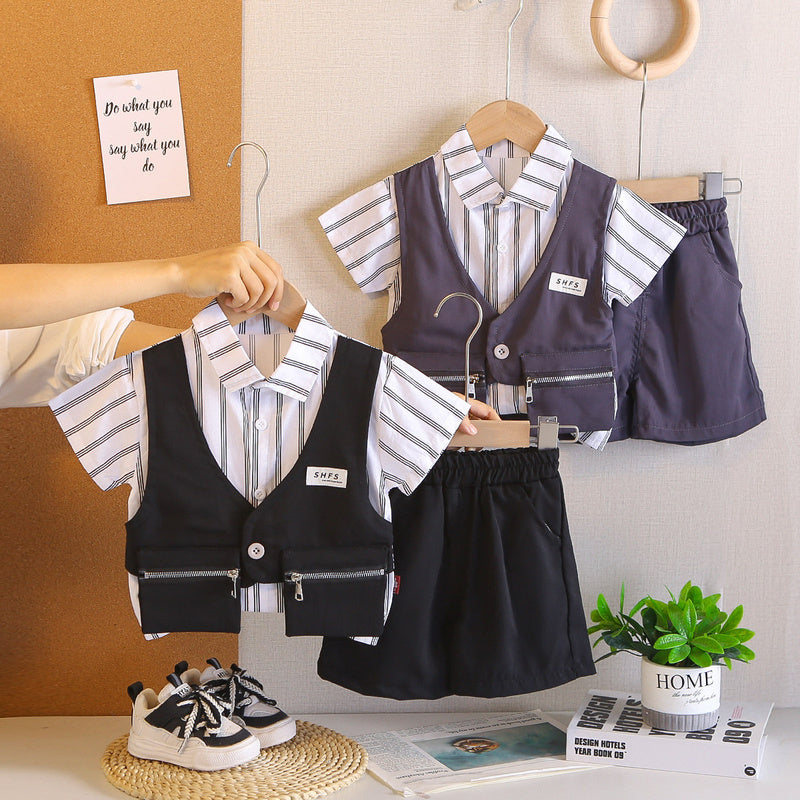 Boys' Clothing 2026 New Fashion Baby Casual Summer Outfit Stylish Korean Version Children's Faux Two-Piece Suit