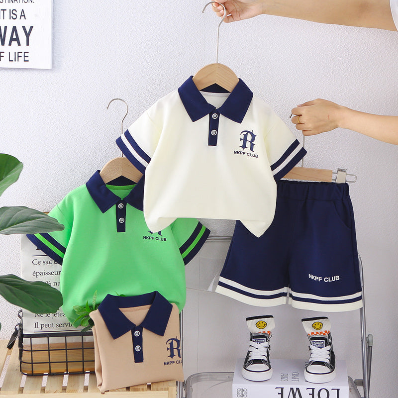 Boys' Outfit with Letter Print Short Sleeve 2026 New Fashionable Two-Piece Summer Set for Children Trendy Baby Clothes