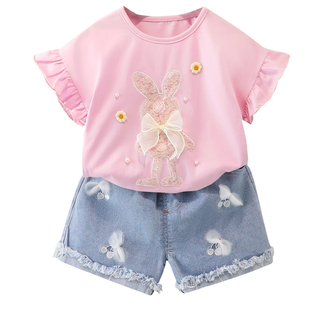 Style Clothing Summer New Children's Fashionable Girls' Cute Clothes Short Sleeve Shorts Korean Set