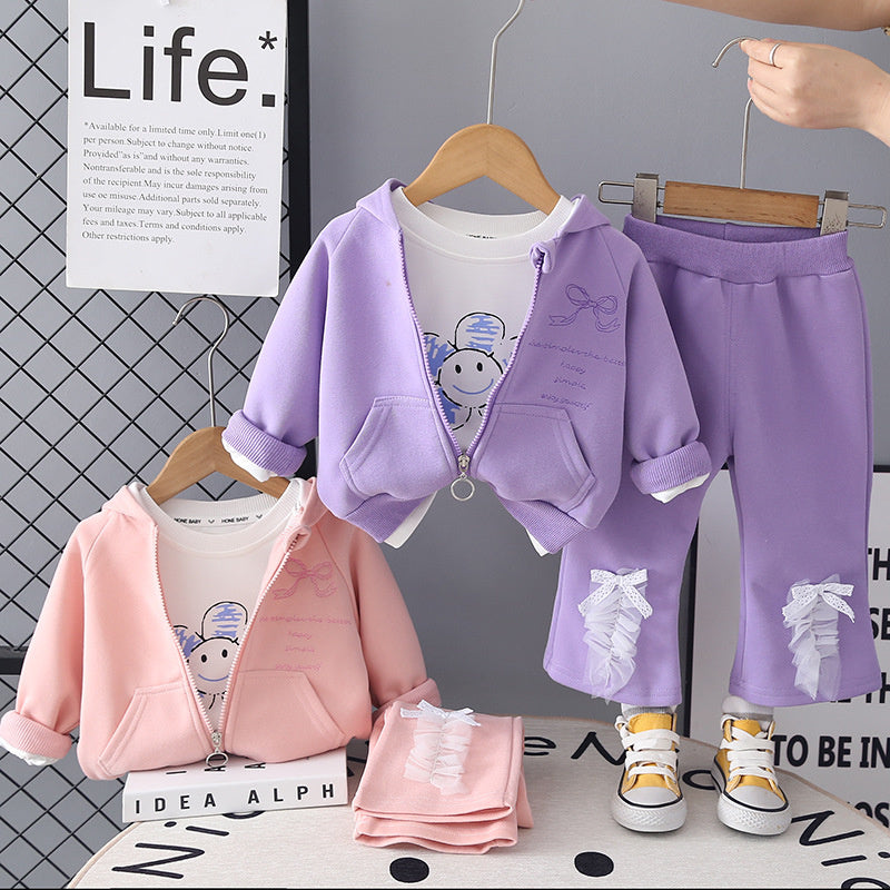 Children's Clothing Girls' 2026 Spring and Autumn New Style Toddler Fall Outfit Baby Bell-Bottom Pants Three-Piece Set