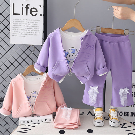 Children's Clothing Girls' 2026 Spring and Autumn New Style Toddler Fall Outfit Baby Bell-Bottom Pants Three-Piece Set