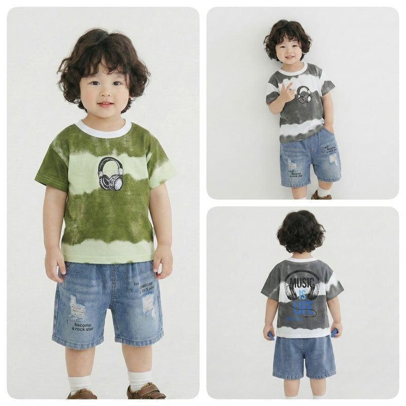 Boys' wide-striped casual short-sleeve thin T-shirt and children's summer shorts set, 26 new Korean-style baby two-piece outfit