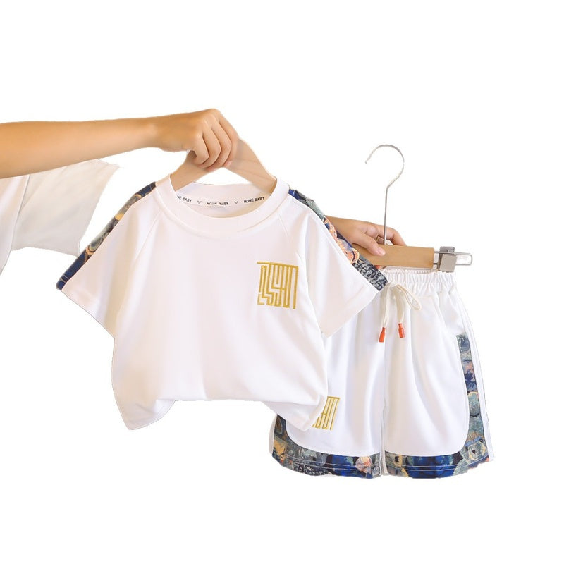 Boys' color-blocked short-sleeve suit outfit 2026 new model children's summer thin style casual clothing for boys and toddlers