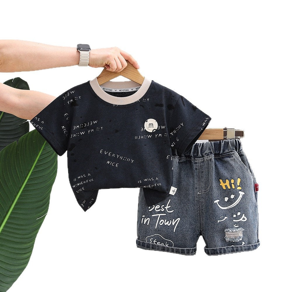 Boys' Outfit Set 2026 New Baby Summer Round-Neck Short-Sleeve Thin Korean Style Two-Piece Trendy Children's Clothing