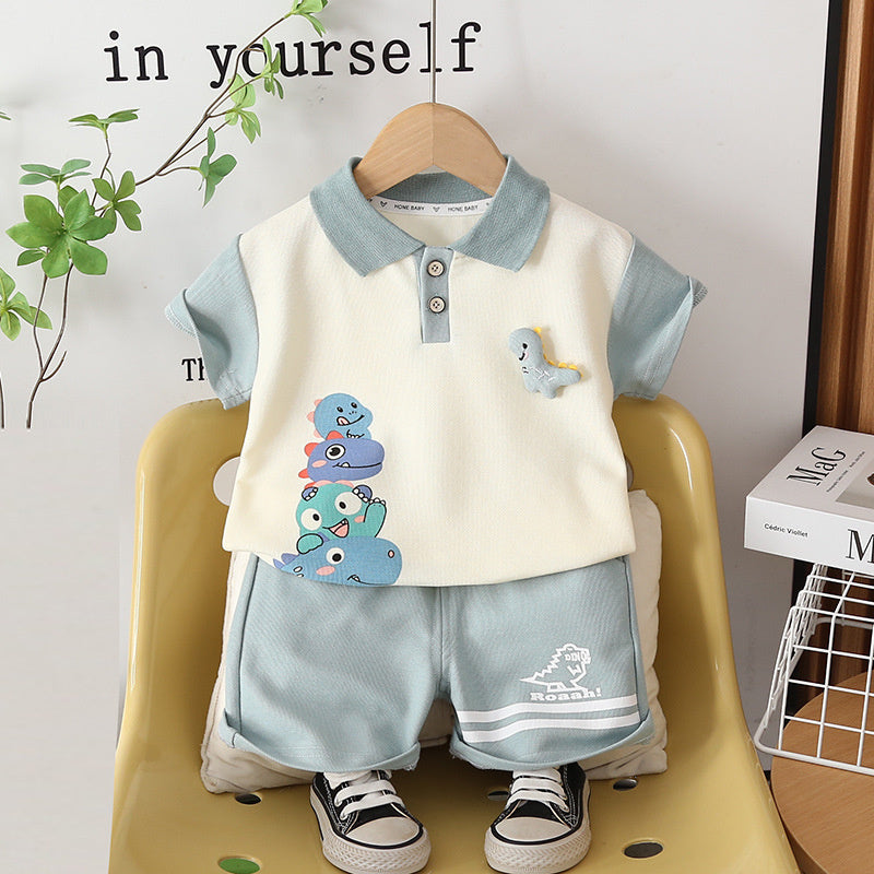Boys' Outfit Dinosaur Placket Two-Piece Set 2026 New Stylish Baby Summer Thin Children's Clothing Trendy