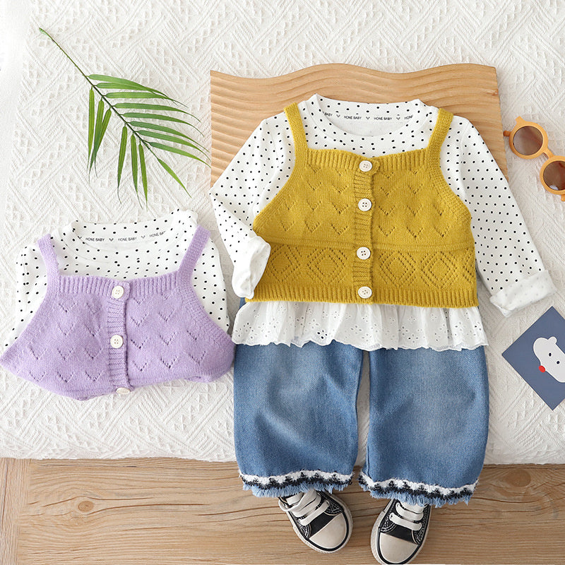 Baby Girl Outfit 2026 New Casual Stylish Children's Girls' Spring and Autumn Three-Piece Set with Camisole Sweater