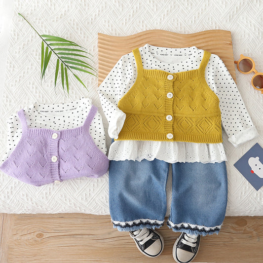 Baby Girl Outfit 2026 New Casual Stylish Children's Girls' Spring and Autumn Three-Piece Set with Camisole Sweater
