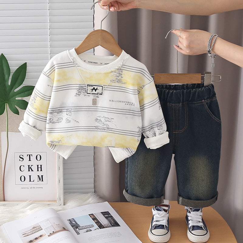 Boys' Outfit 2026 New Fashionable Two-Piece Set for Children, Baby Spring and Autumn Casual Trendy Clothes