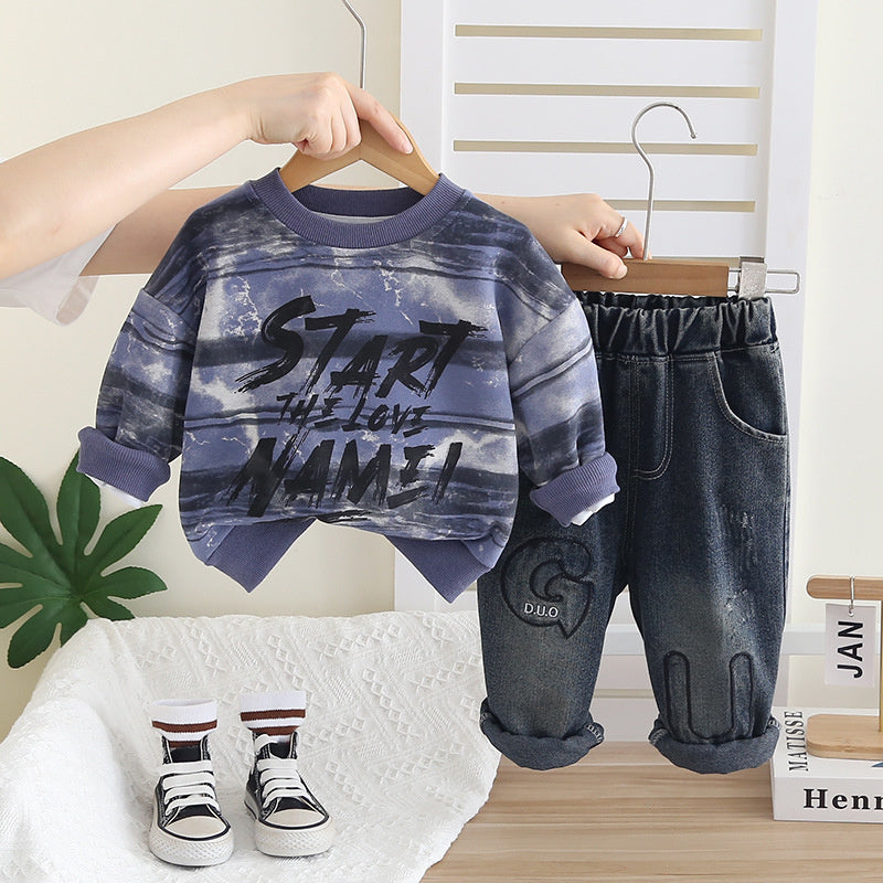 Boys' Outfit 2026 New Spring and Autumn Fashionable Baby Clothes Stylish Sweatshirt Two-Piece Set Trendy