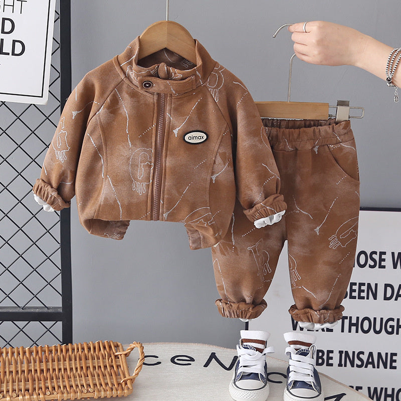 Boys' Suit 2026 New Spring and Autumn Fashionable Baby Stand-up Collar Jacket Toddler Two-piece Long-sleeve Outfit