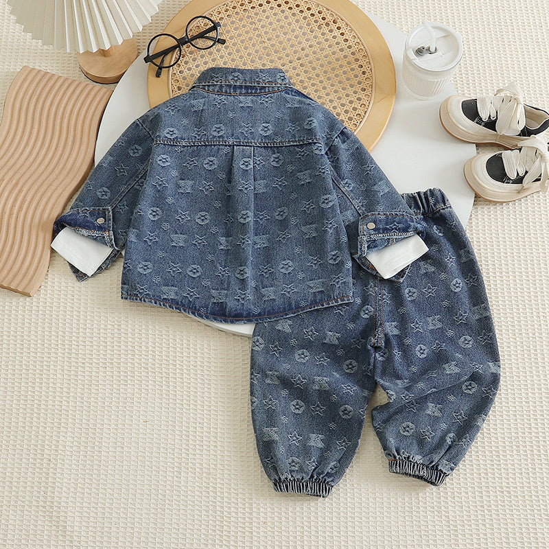 Boys' Outfit 2026 New Spring and Autumn Baby Single-Pocket Denim Jacket Children's Casual Three-Piece Set