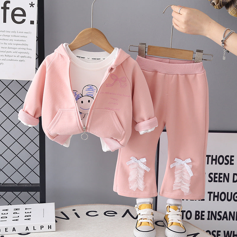 Children's Clothing Girls' 2026 Spring and Autumn New Style Toddler Fall Outfit Baby Bell-Bottom Pants Three-Piece Set