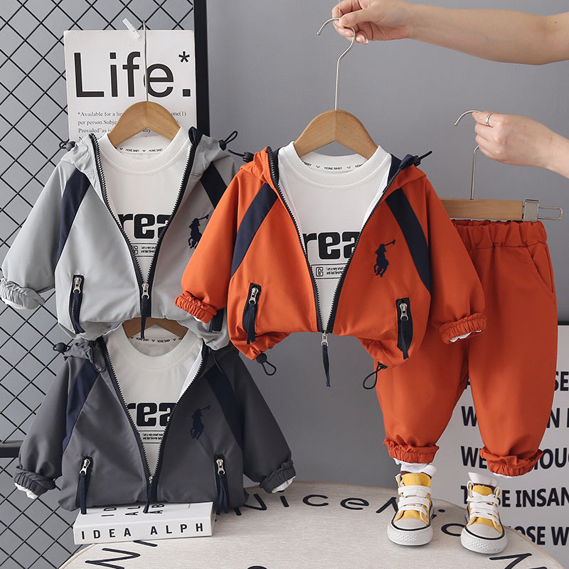 Boys' Outfit Set 2026 New Fashionable Embroidered Jacket Three-Piece Suit for Toddlers Spring and Autumn Trendy Wholesale