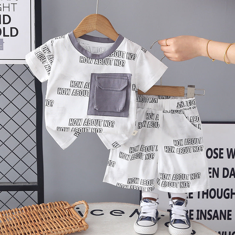 Boys' Outfit with Large Pockets, Short Sleeve Set, 2026 New Sporty Summer Thin Style for Little Kids, Stylish and Trendy