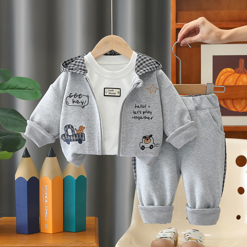 Boys' Outfit 2026 New Fashionable Baby Spring and Autumn Infant Children's 1-4 Years Old Cartoon Puppy Three-Piece Set