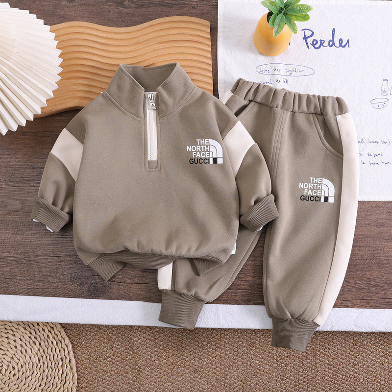 Boys' Outfit 2026 Model Spring and Autumn Clothes Infant Children's Half-Zip Letter Sweatshirt Baby Two-Piece Trendy Set
