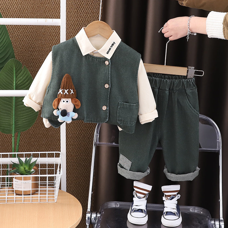 Children's Outfit Boys' Stylish Baby Doll Workwear Three-Piece Set Spring and Autumn Infant Toddler Clothing Trendy