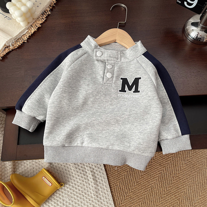 2025 Spring New Color Block Letter Sweatshirt Baby Boys Sports Pants Two-Piece Set One Piece Dropshipping
