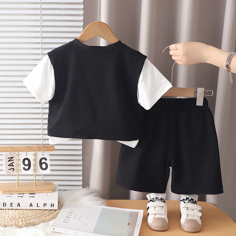 Boys' Summer Outfit 2026 New Fashionable Baby Toddler Single-Pocket Short-Sleeve Shorts Two-Piece Set Trendy