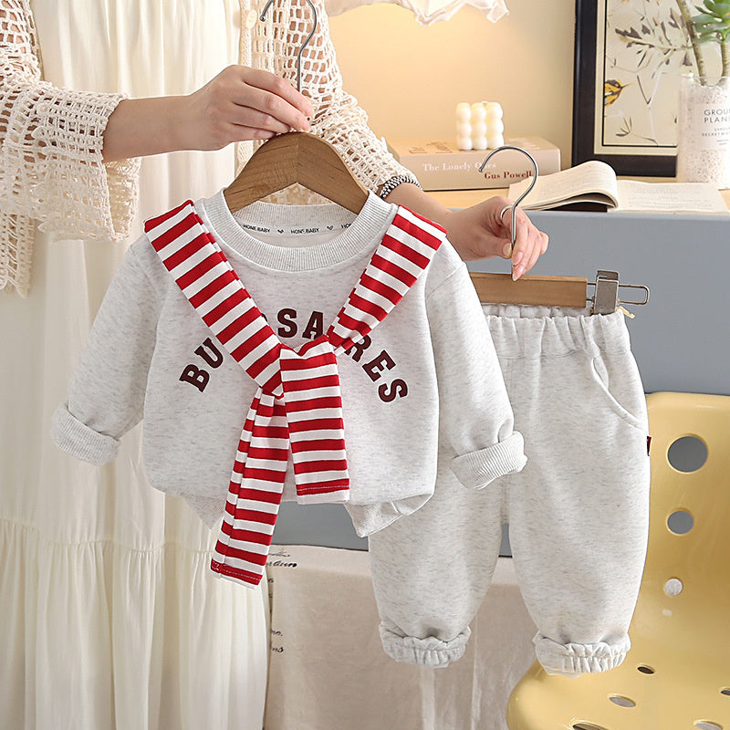 Outfit 2026 New Children's Shawl Sweatshirt Boys' Spring and Autumn Sports Casual Two-Piece Set for Toddlers