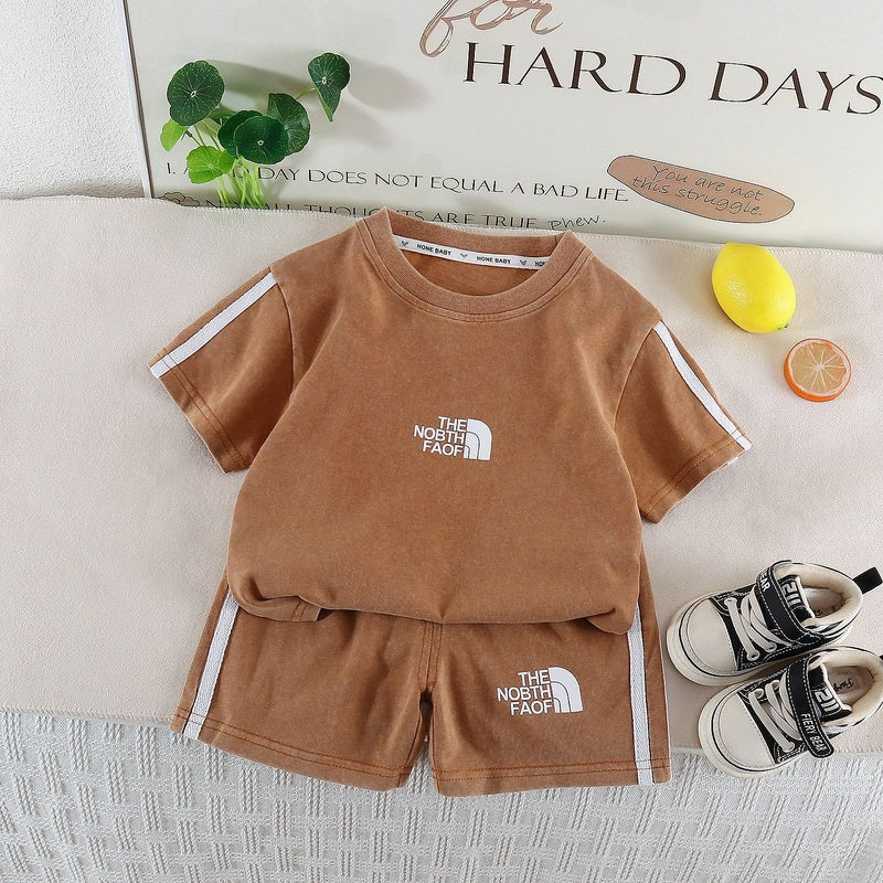 Baby Boy Summer Outfit 2026 New Fashionable Infant Children's Clothing, Trendy and Cool Vertical Striped Short Sleeve Two-Piece Set for Boys