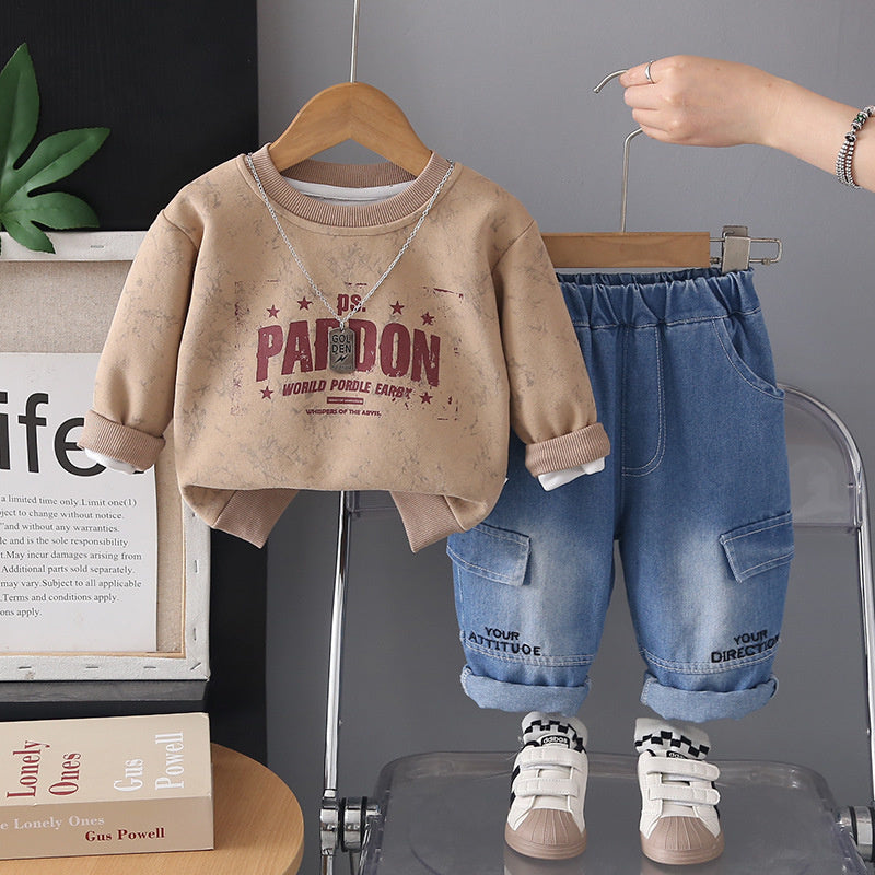 Boys' Outfit 2026 New Fashionable Children's Sweatshirt Pants Two-Piece Set Baby Spring and Autumn Clothes