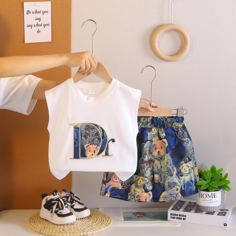 Boys' outfit new style, Korean version of summer clothing infants children, sleeveless bear design, stylish clothes for kids and babies