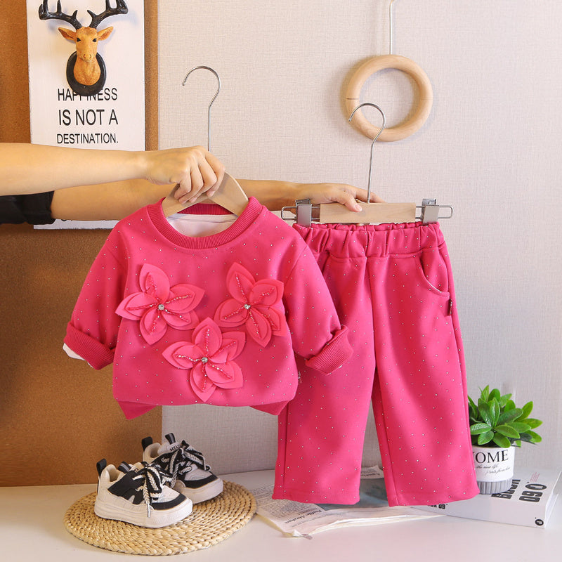 Girls' Outfit 2026 New Fashionable Baby Girl Children's Spring and Autumn Stylish Double-Layer Floral Long-Sleeve Two-Piece Set