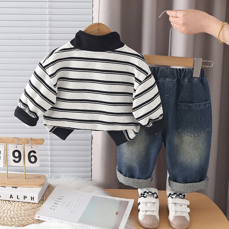Boys' Spring Outfit 2026 New Loose-Fit Autumn Children's Long-Sleeve Half-Zip Sweatshirt Two-Piece Trendy Set