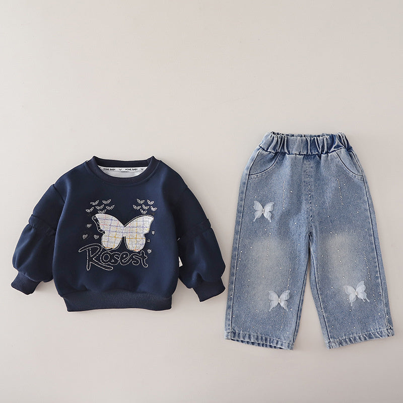 Girls' Butterfly Outfit 2026 New Trendy Baby Spring and Autumn Fashionable Clothes Infant Children's Two-Piece Set