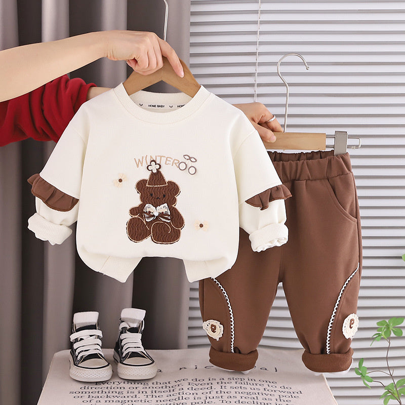 Girls' Baby Bear Sweatshirt 2026 New Fashionable Stylish Children's Casual Two-Piece Set for Spring and Autumn
