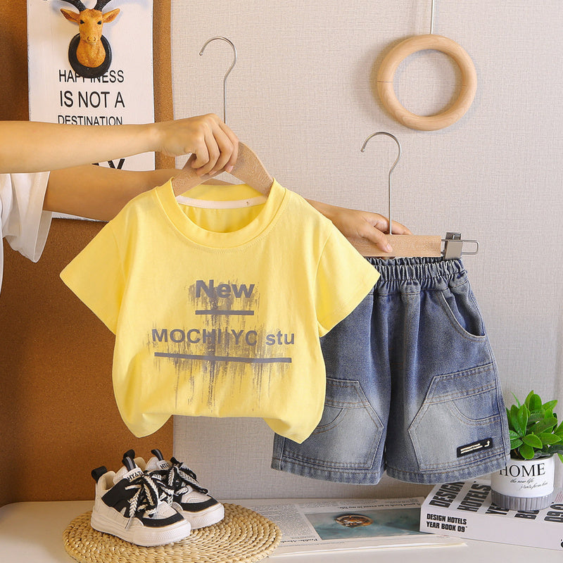 2026 Children's Short Sleeve Set Boys' Summer Loose Casual Two-Piece Outfit Baby Shorts Infant Clothes